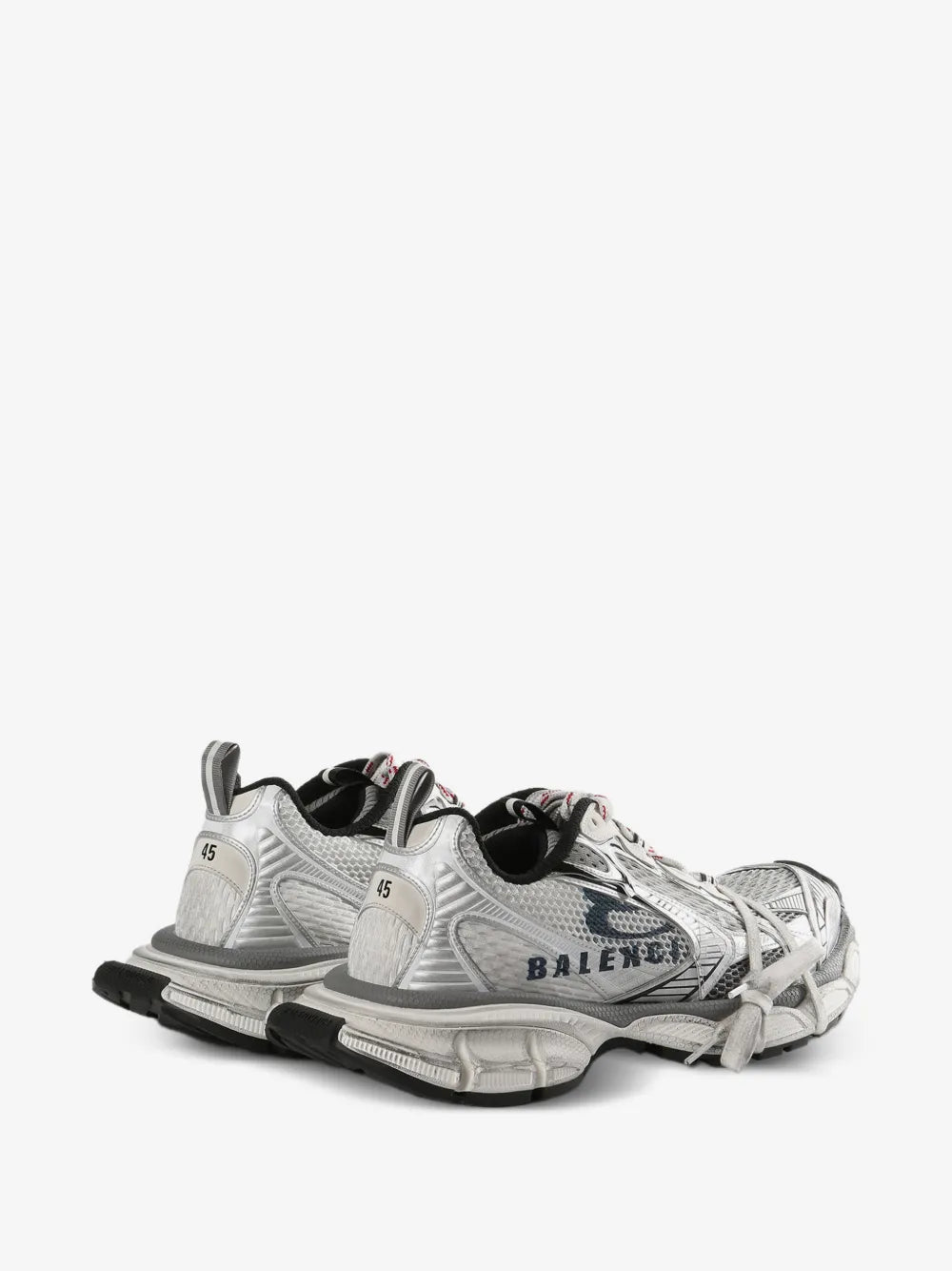 Balenciaga 3XL Split Logo Sneakers, rear three-quarter view of the pair showing the heel pull tabs and black sole