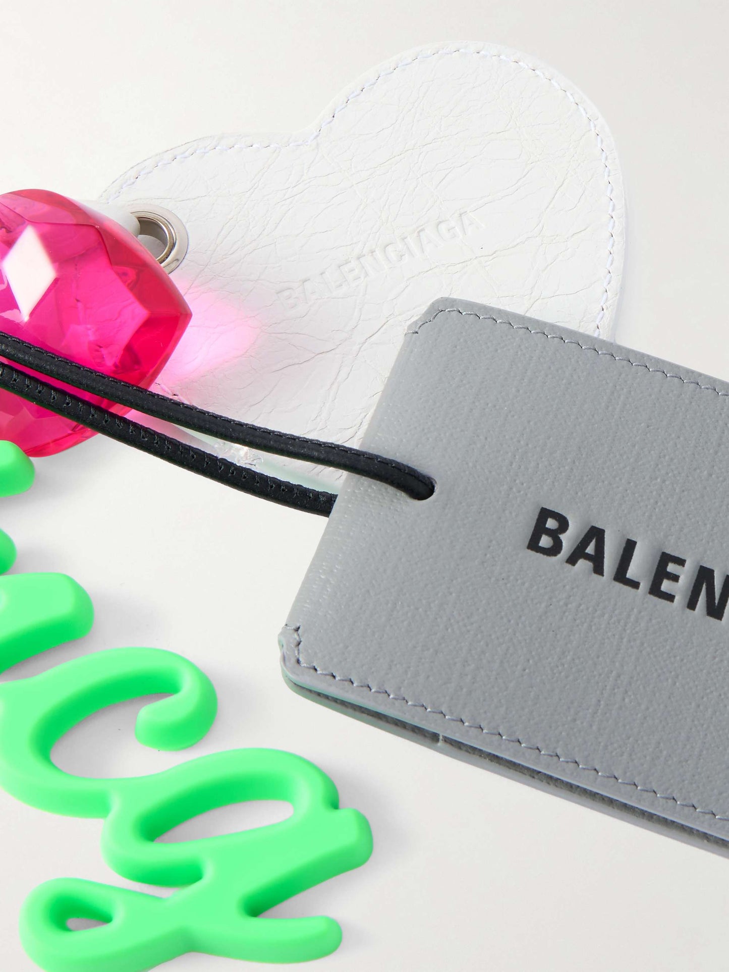 Balenciaga Aki Embellished Key Fob in Silver, angle — The Quiet Edition