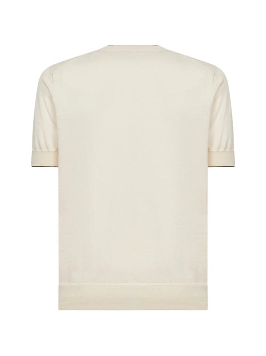 Brunello Cucinelli Ribbed Short-Sleeve T-Shirt in Beige, back — The Quiet Edition