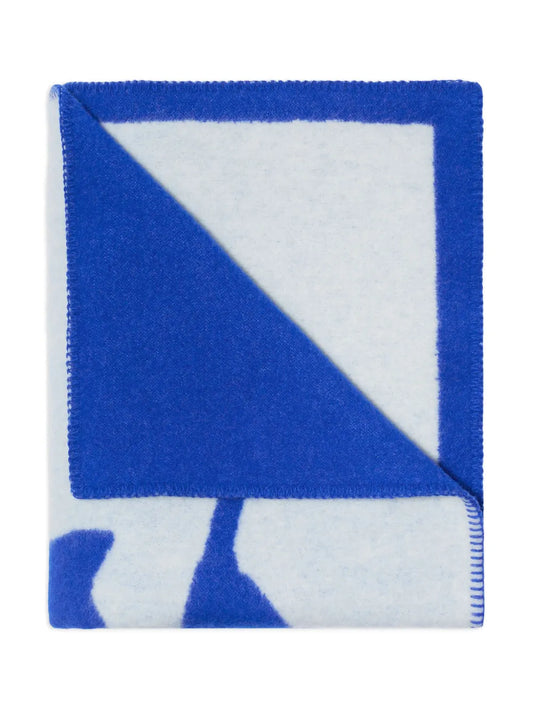Burberry EKD Jacquard Wool Blanket in Blue, back — The Quiet Edition