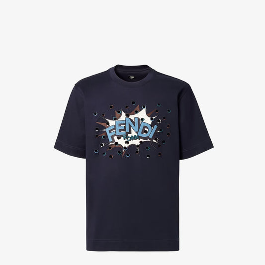Fendi comic logo t-shirt in navy, front view — The Quiet Edition
