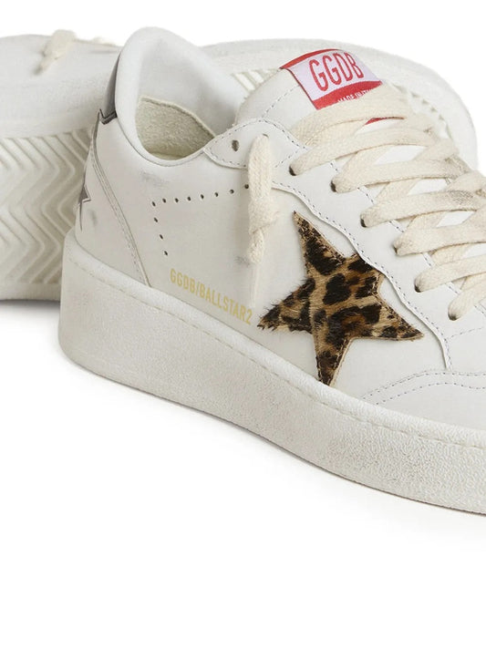 Golden Goose Ball Star leather sneakers, leopard star detail — The Quiet Edition