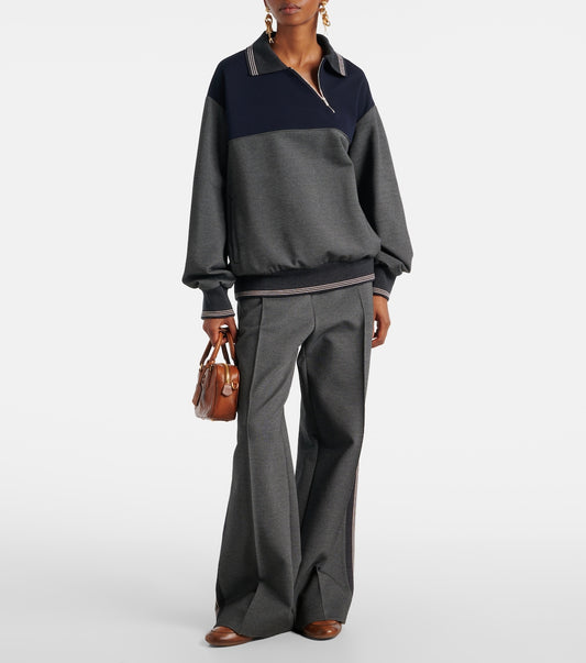 Miu Miu Logo Leather Sneakers in brown, worn full-length view