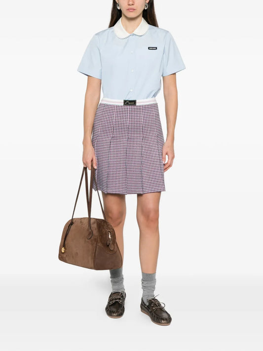 Miu Miu Scalloped-Collar Short-Sleeve Shirt in Blue, back — The Quiet Edition