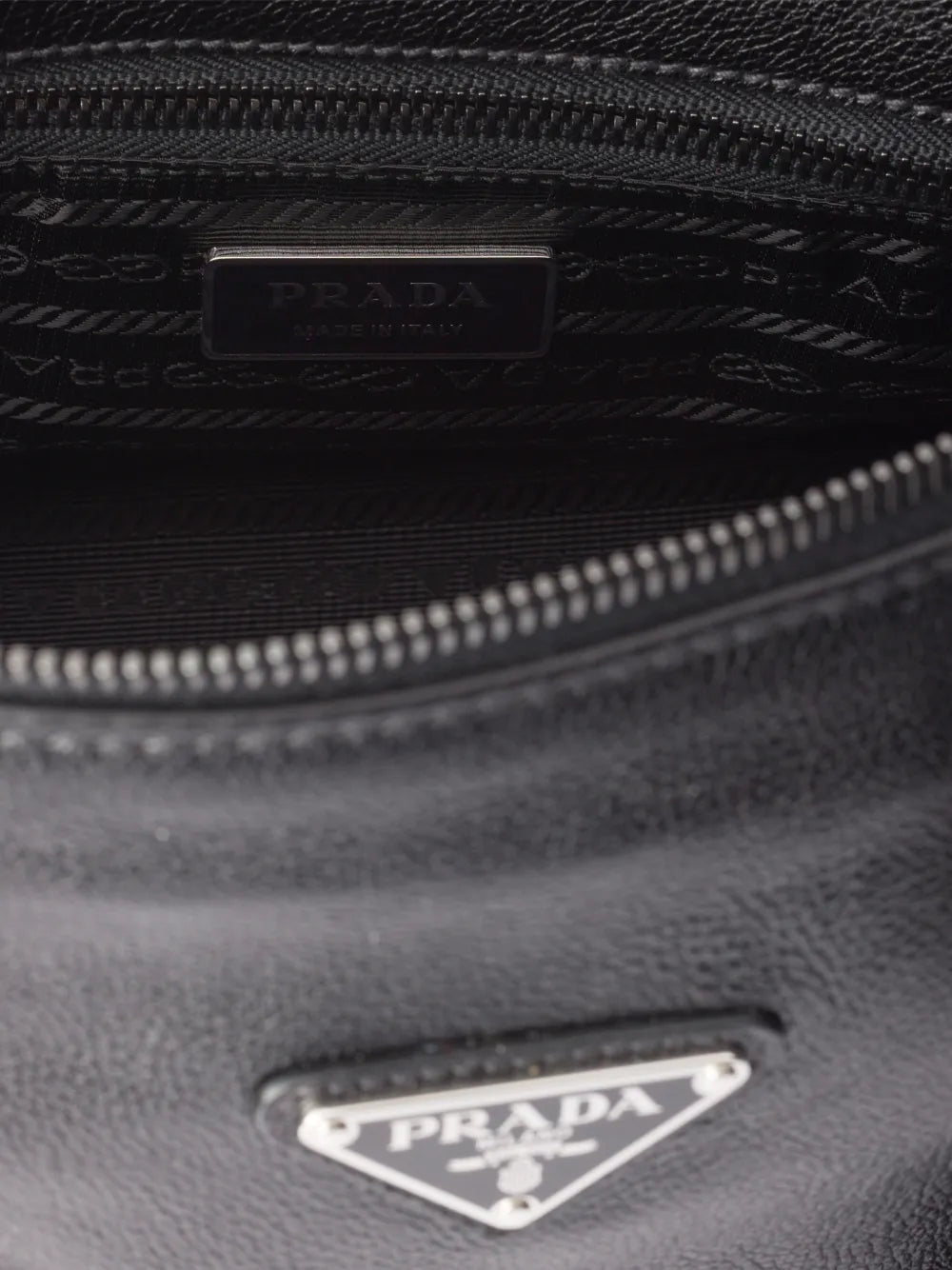 Prada Bonnie Medium Antiqued Leather Tote Bag in Black, detail — The Quiet Edition