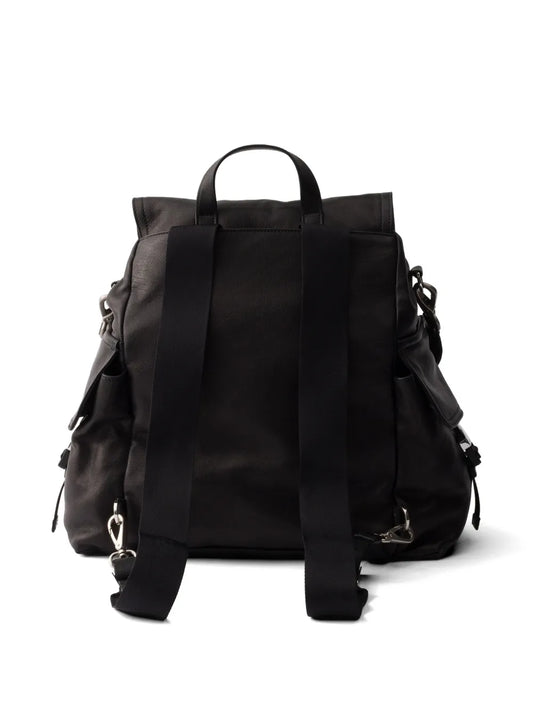 Prada Explore Leather Backpack in Black, back — The Quiet Edition
