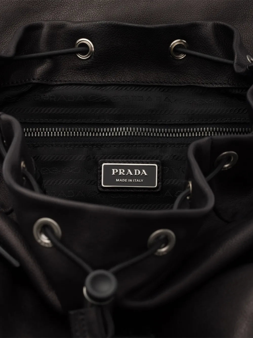 Prada Explore Leather Backpack in Black, interior — The Quiet Edition
