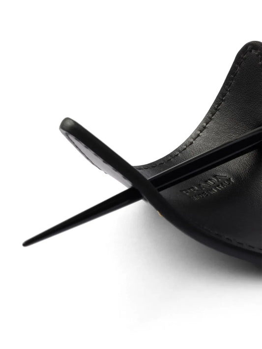 Prada Leather Hair Clip in Black, back — The Quiet Edition