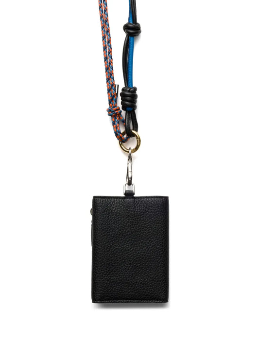 Prada Logo Leather Card Holder in Black, back — The Quiet Edition