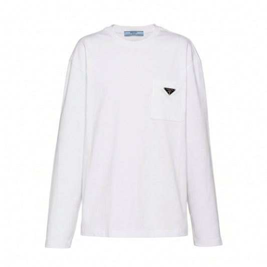 Prada logo pocket long sleeve t-shirt, front view — The Quiet Edition