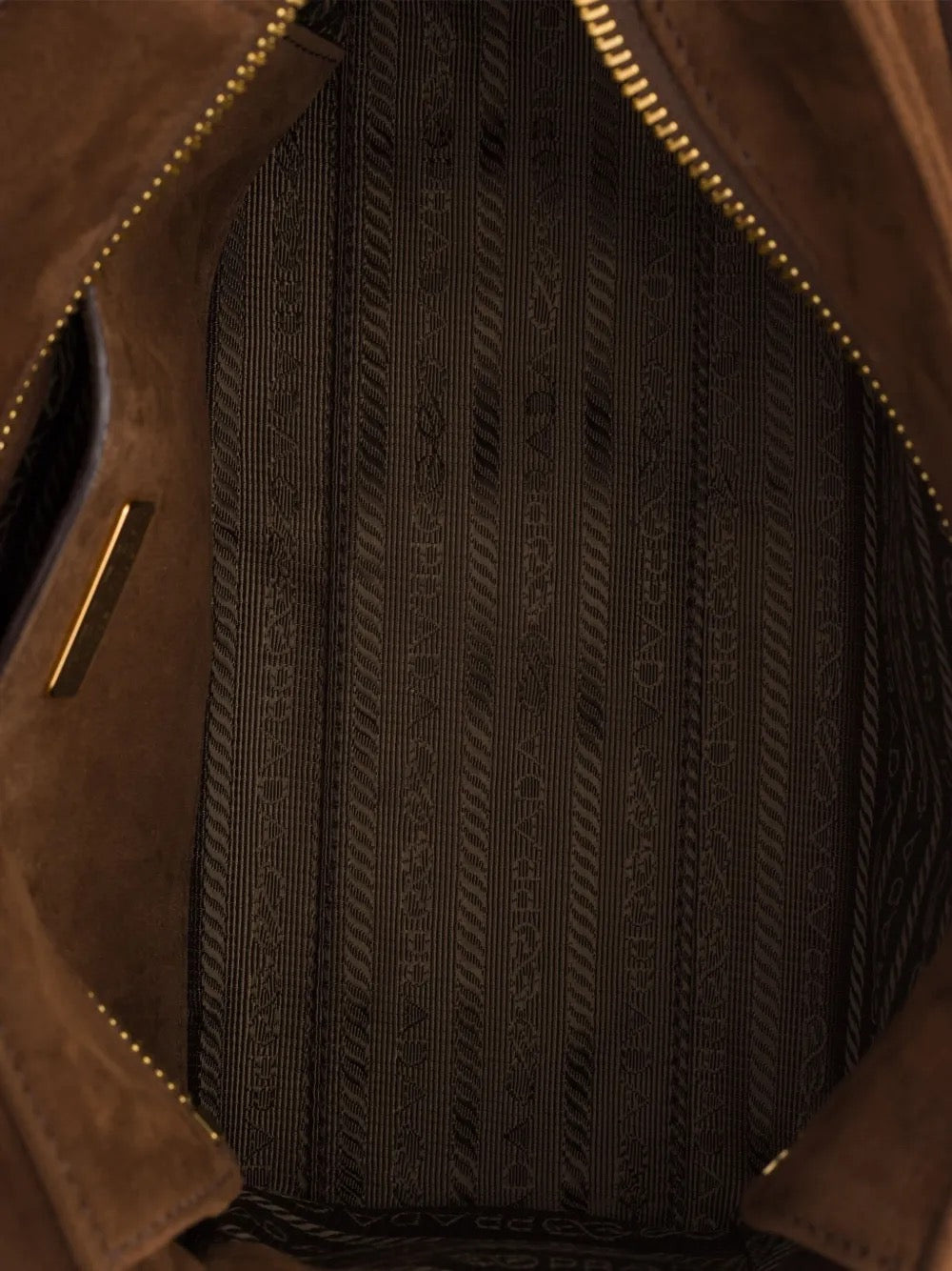Prada Medium Explore shoulder bag in brown, interior with jacquard lining — The Quiet Edition
