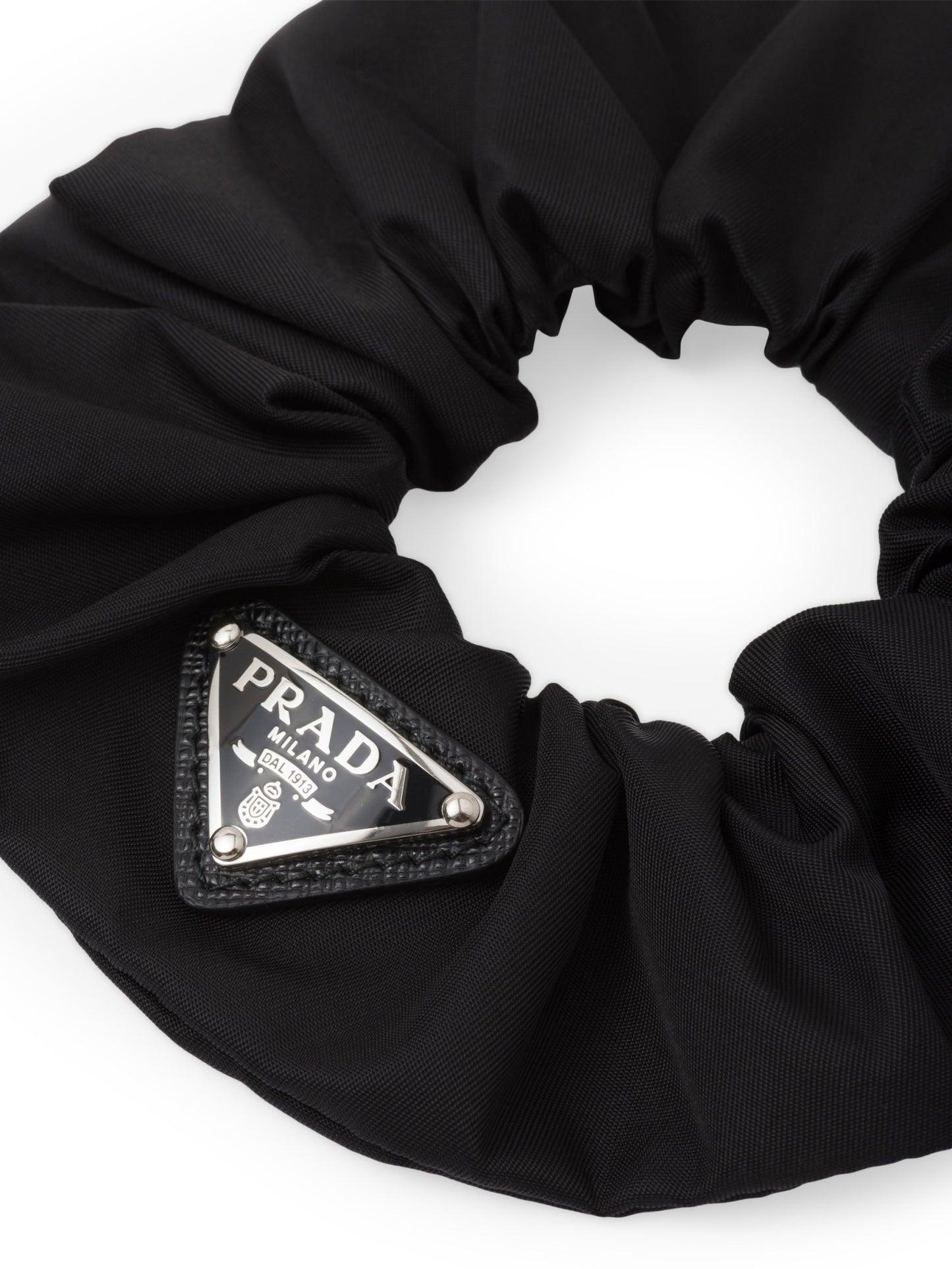 Prada Re-Nylon Scrunchie in Black, side — The Quiet Edition