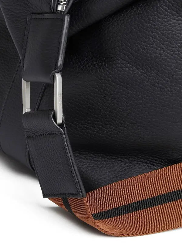 Zegna raglan deerskin holdall - black in Black, model detail — The Quiet Edition