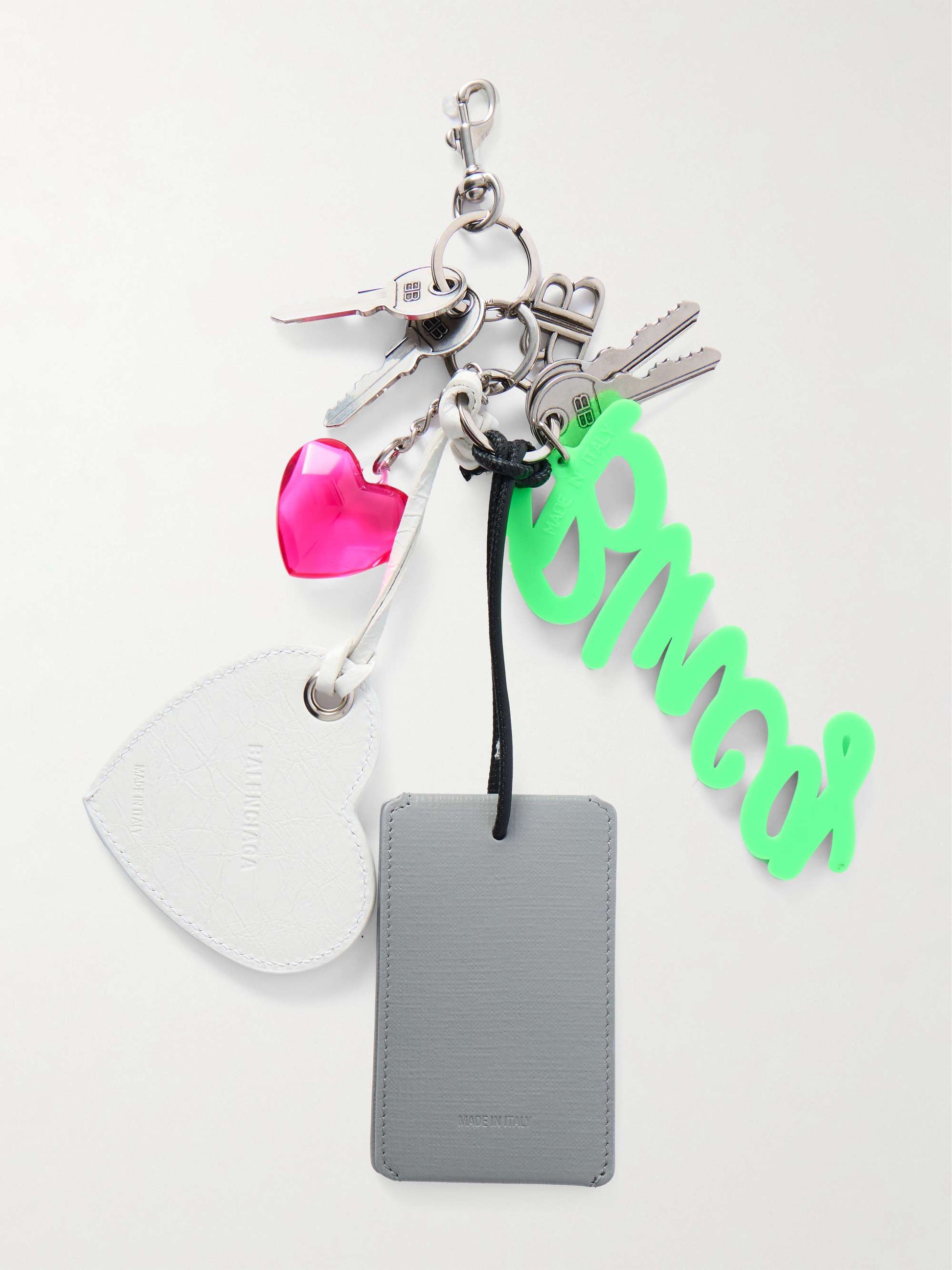 Balenciaga Aki Embellished Key Fob in Silver, side — The Quiet Edition