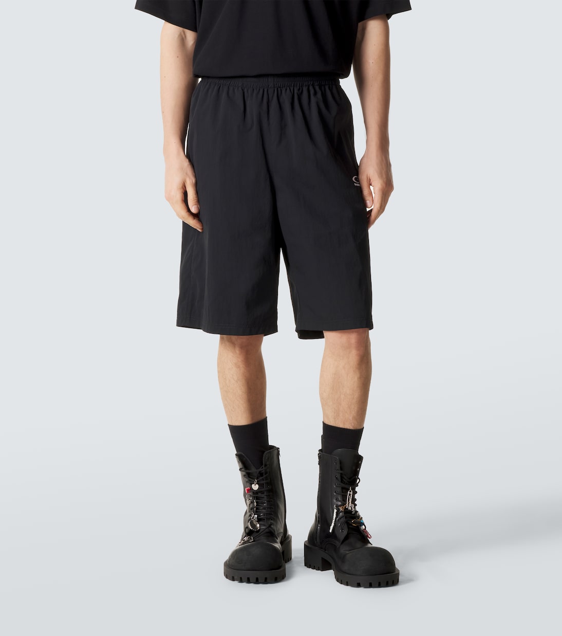 Balenciaga Jersey Bermuda Shorts in Black, side — The Quiet Edition