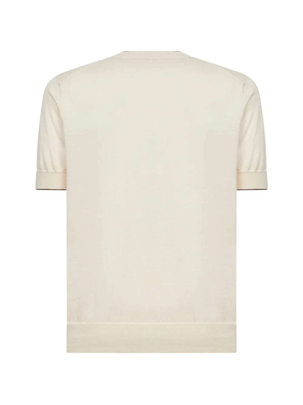 Brunello Cucinelli Ribbed Short-Sleeve T-Shirt in Beige, back — The Quiet Edition