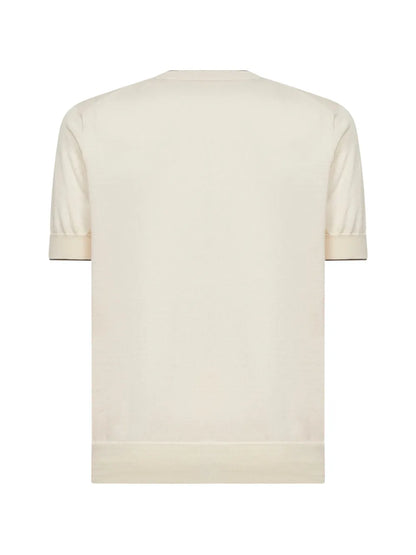 Brunello Cucinelli Ribbed Short-Sleeve T-Shirt in Beige, back — The Quiet Edition