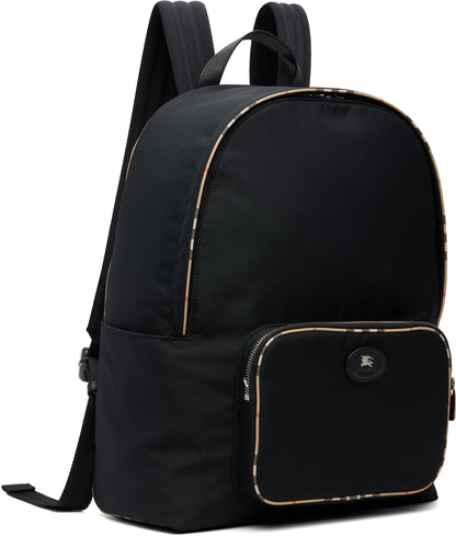 Burberry Check Trim Backpack in Black, back — The Quiet Edition