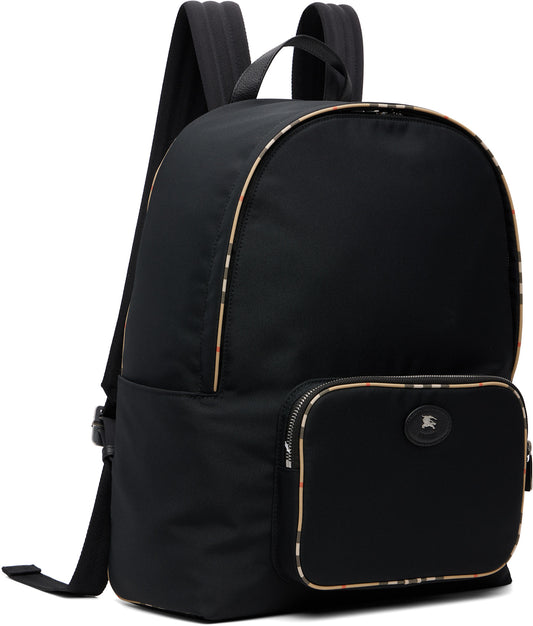 Burberry Check Trim Backpack in Black, back — The Quiet Edition