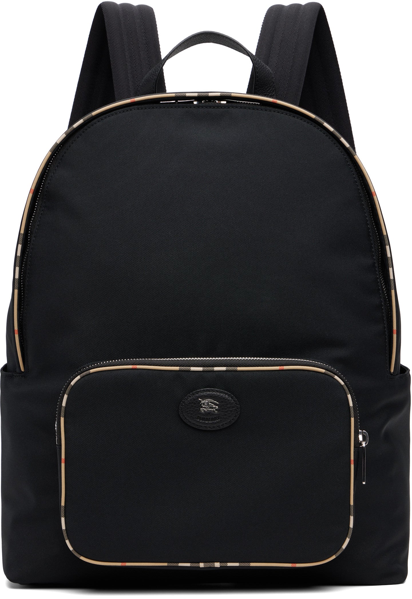 Burberry Check Trim Backpack in Black, front — The Quiet Edition
