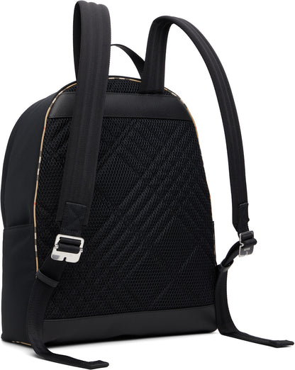 Burberry Check Trim Backpack in Black, side — The Quiet Edition