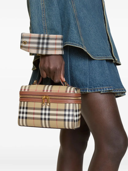 Burberry Check Vanity Bag in Neutrals, angle — The Quiet Edition
