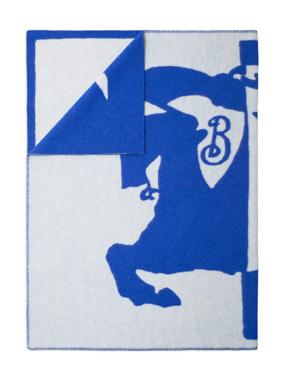 Burberry EKD Jacquard Wool Blanket in Blue, angle — The Quiet Edition