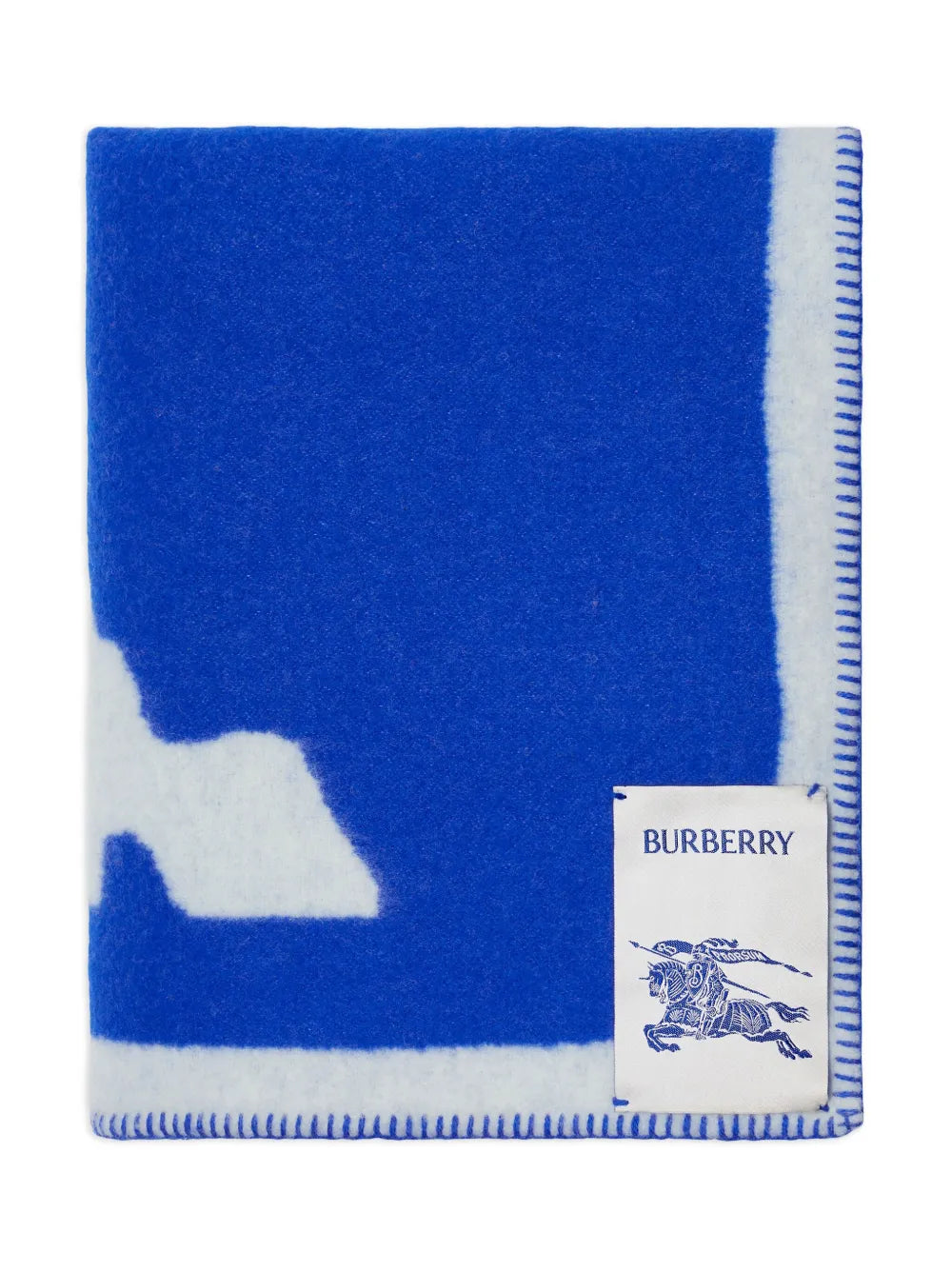 Burberry EKD Jacquard Wool Blanket in Blue, detail — The Quiet Edition