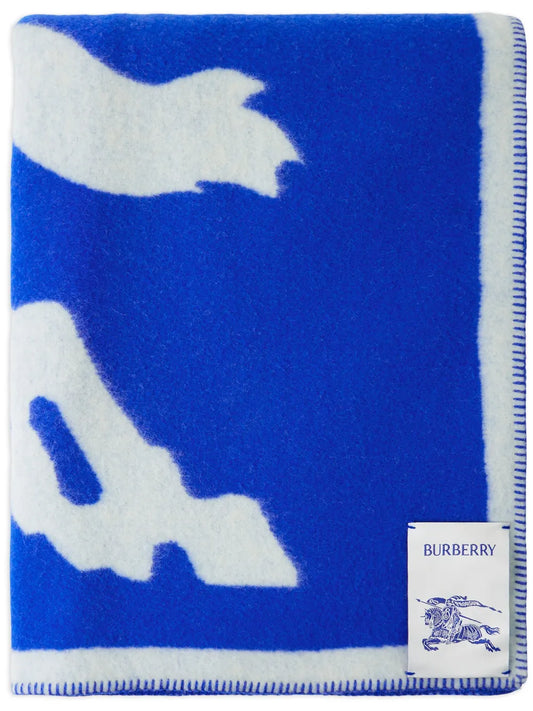 Burberry EKD Jacquard Wool Blanket in Blue, front — The Quiet Edition
