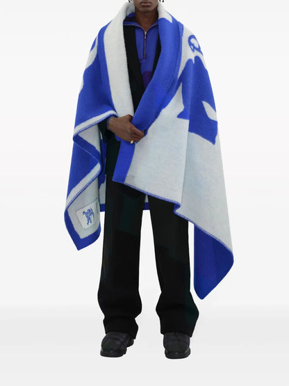 Burberry EKD Jacquard Wool Blanket in Blue, interior — The Quiet Edition