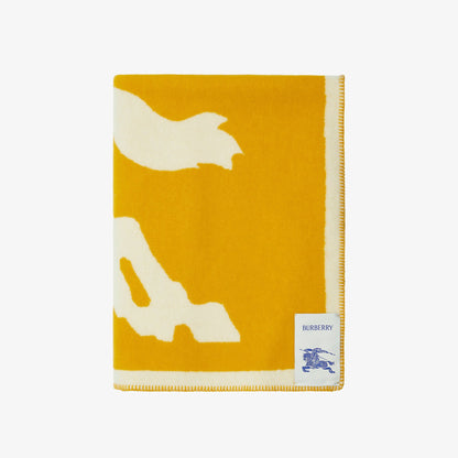Burberry EKD Jacquard Wool Blanket in Yellow, angle — The Quiet Edition
