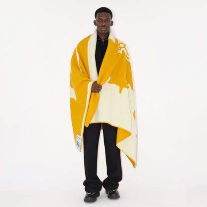 Burberry EKD Jacquard Wool Blanket in Yellow, back — The Quiet Edition
