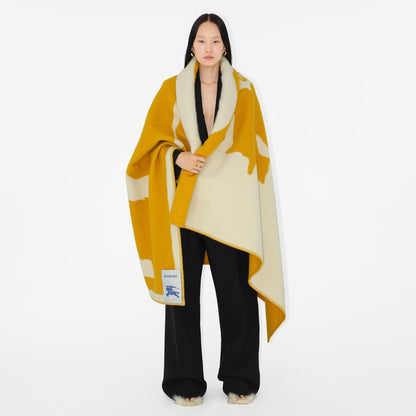 Burberry EKD Jacquard Wool Blanket in Yellow, front — The Quiet Edition