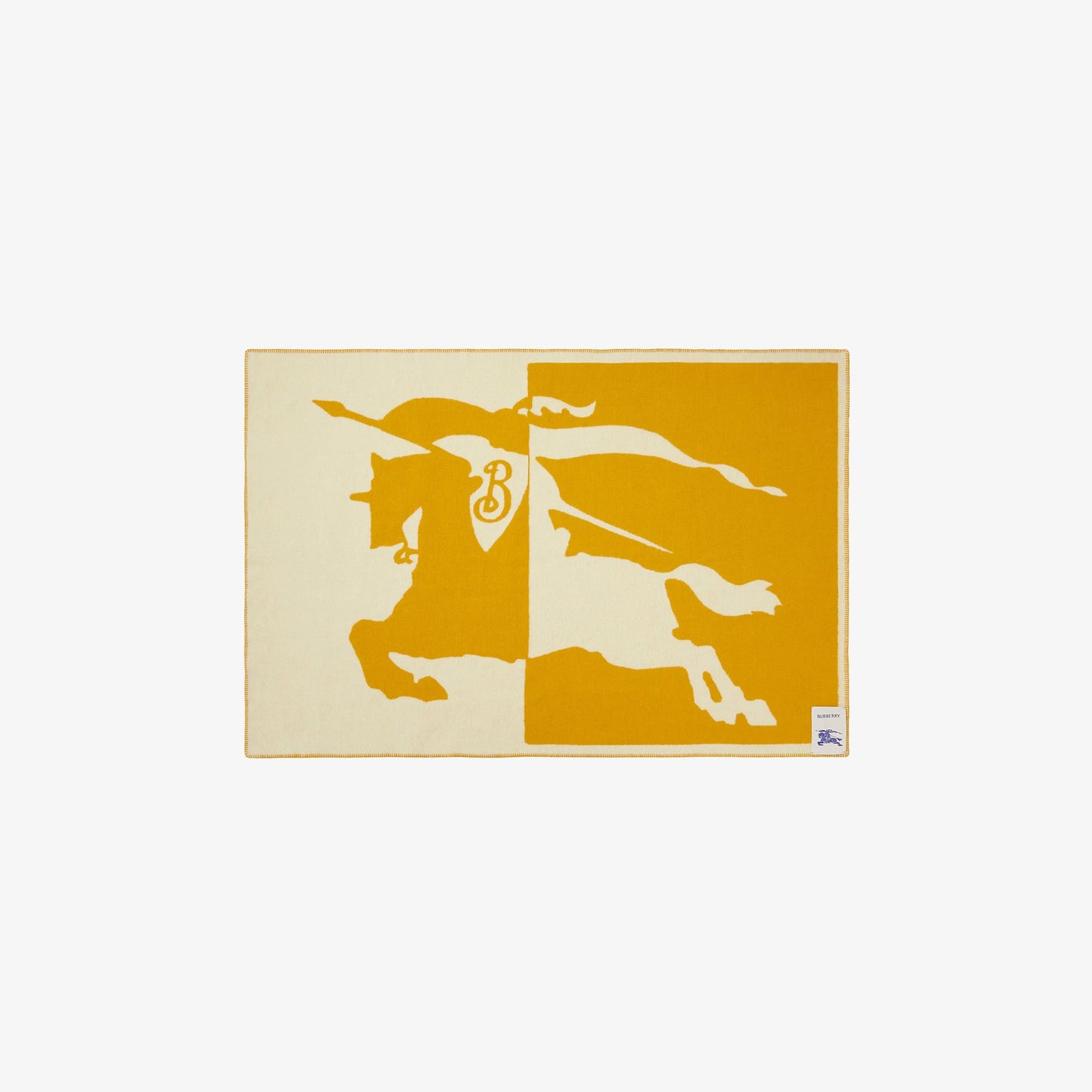 Burberry EKD Jacquard Wool Blanket in Yellow, side — The Quiet Edition
