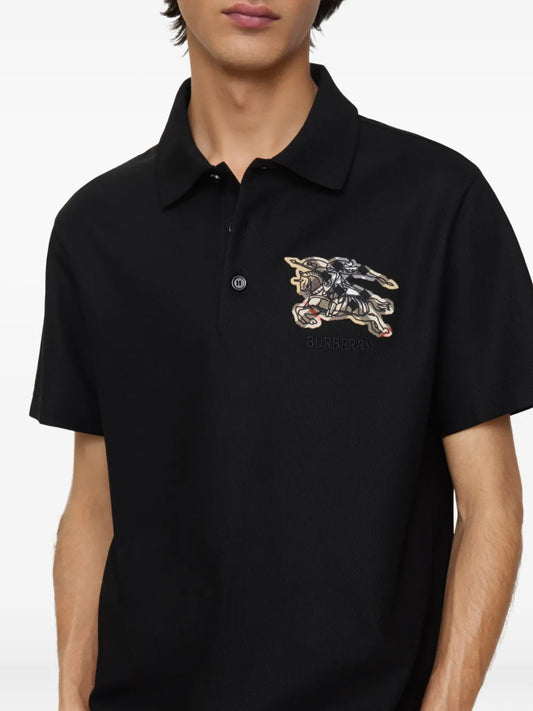 Burberry Equestrian Knight Design Polo Shirt in Black, back — The Quiet Edition
