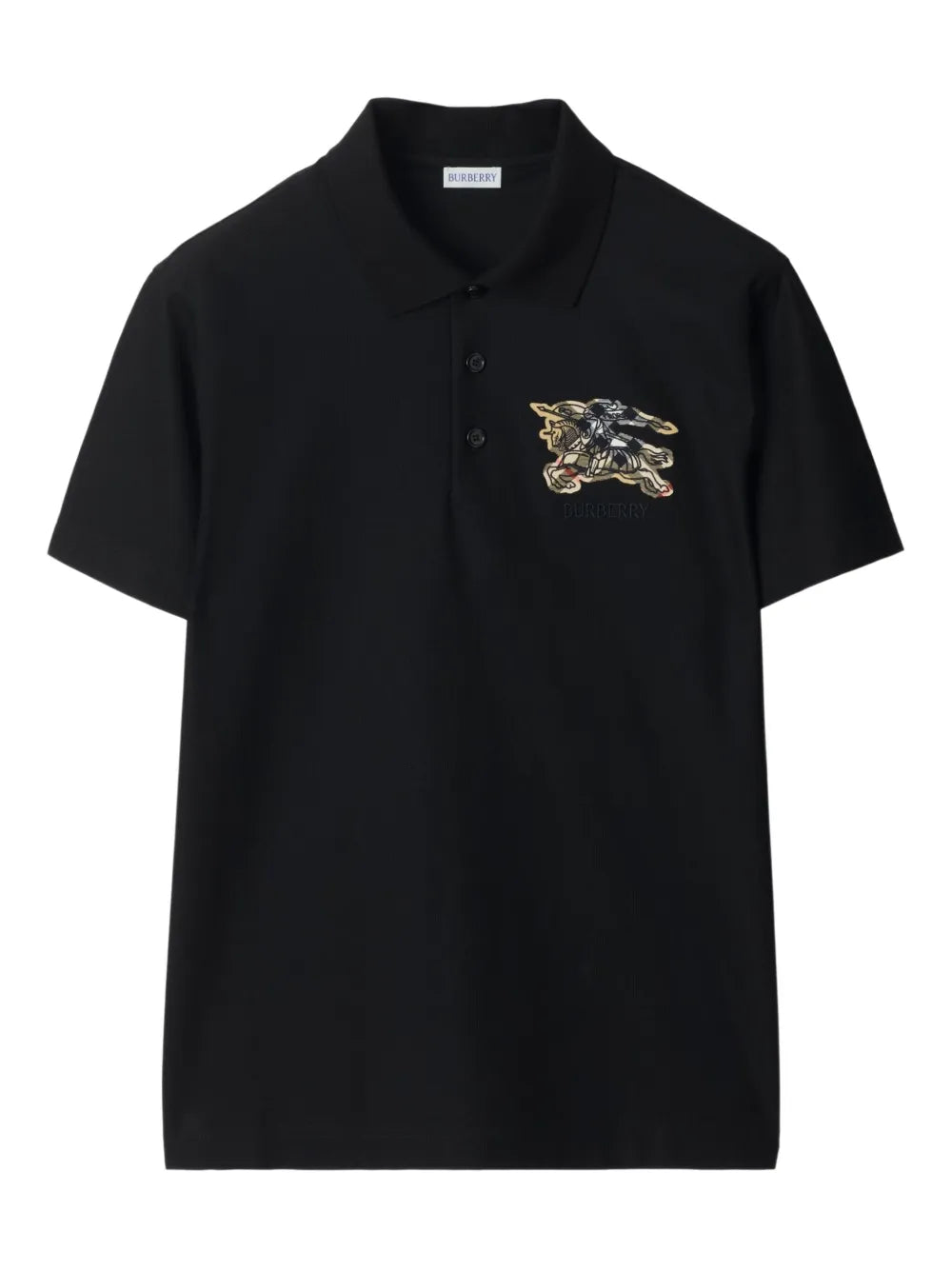 Burberry Equestrian Knight Design Polo Shirt in Black, front — The Quiet Edition