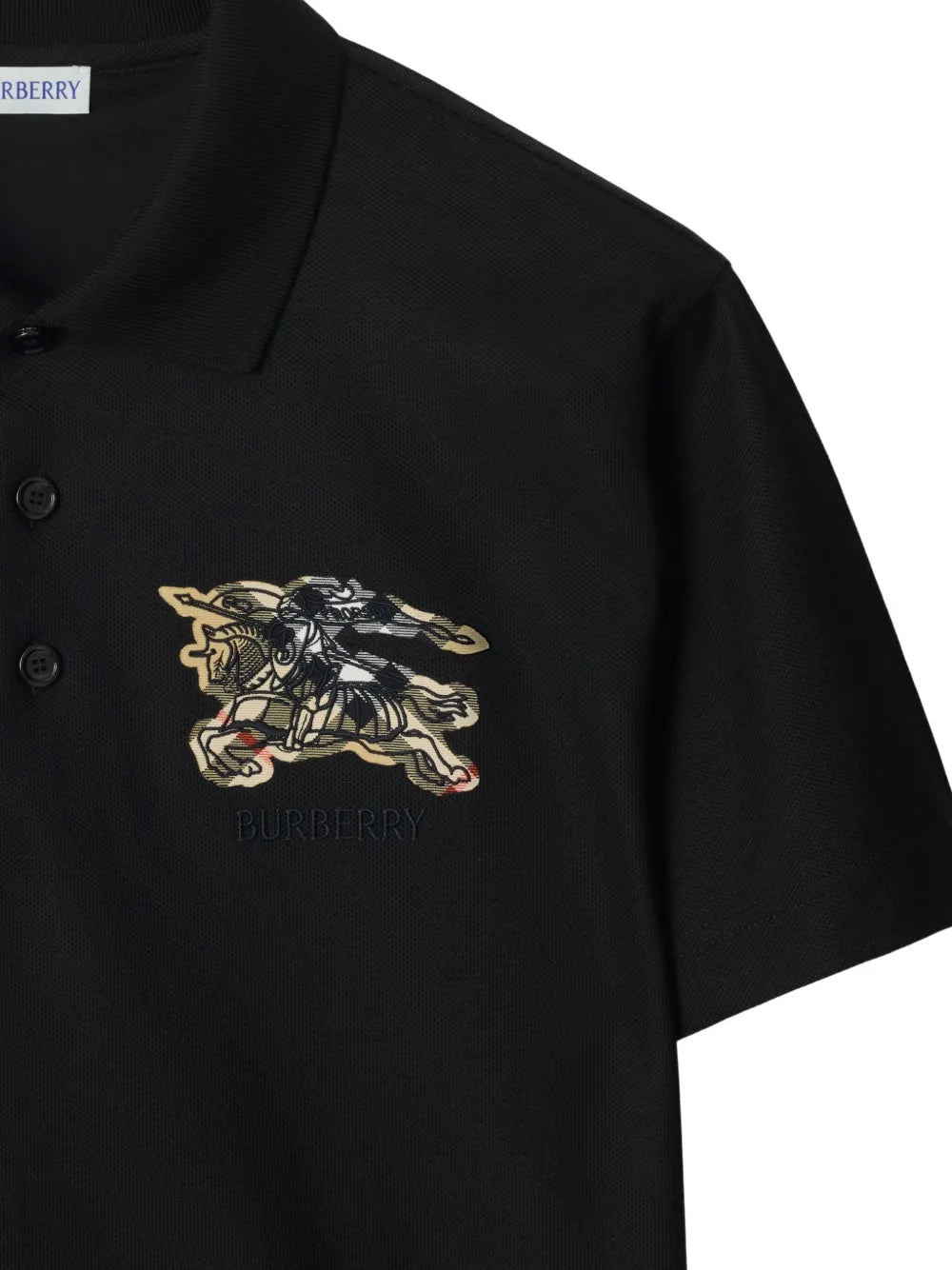 Burberry Equestrian Knight Design Polo Shirt in Black, side — The Quiet Edition
