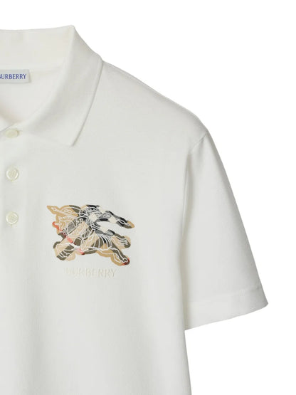 Burberry Equestrian Knight Design Polo Shirt in White, back — The Quiet Edition