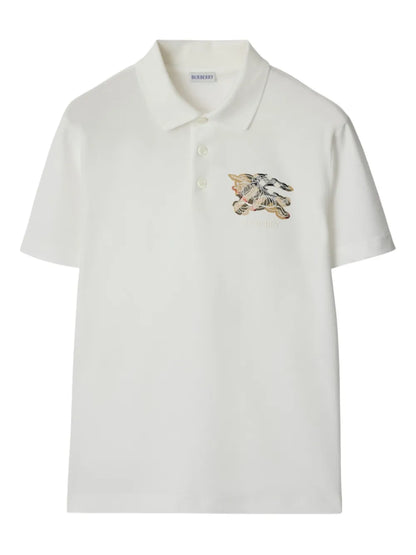 Burberry Equestrian Knight Design Polo Shirt in White, front — The Quiet Edition