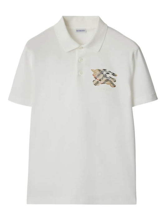 Burberry Equestrian Knight Design Polo Shirt in White, front — The Quiet Edition