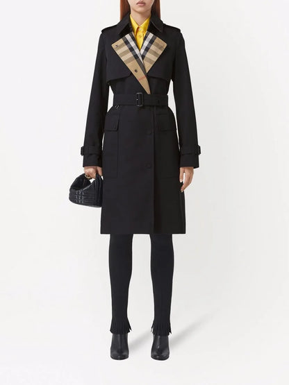 Burberry Gabardine Trench Coat in Black, worn front view — The Quiet Edition