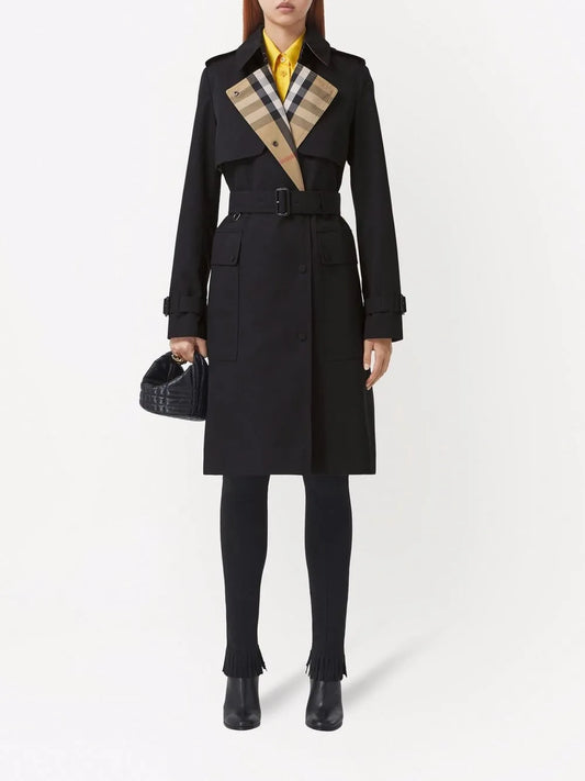 Burberry Gabardine Trench Coat in Black, worn front view — The Quiet Edition