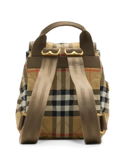 Burberry Mini Horseshoe Backpack in Neutrals, angle — The Quiet Edition
