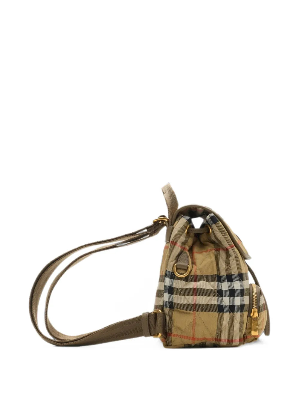 Burberry Mini Horseshoe Backpack in Neutrals, side — The Quiet Edition