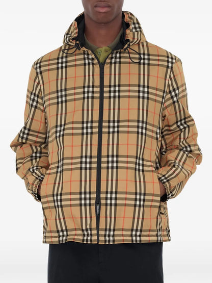 Burberry Reversible Check Hooded Jacket, worn front view | The Quiet Edition