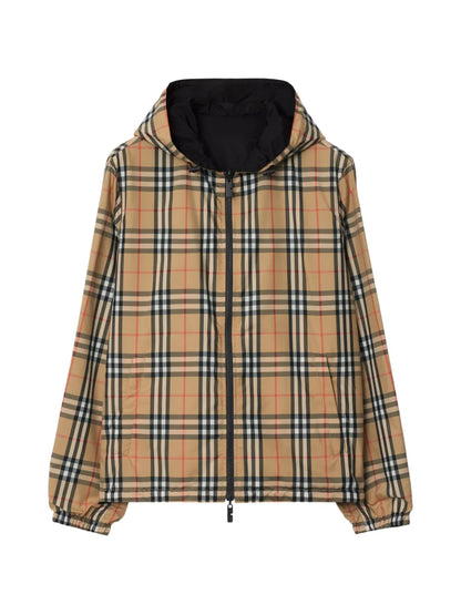 Burberry Reversible Check Hooded Jacket, front view | The Quiet Edition