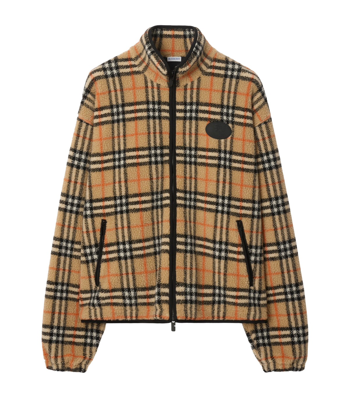 Burberry Wool-Blend Fleece Check Jacket in beige, front view