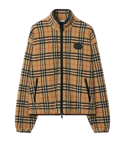 Burberry Wool-Blend Fleece Check Jacket in beige, front view