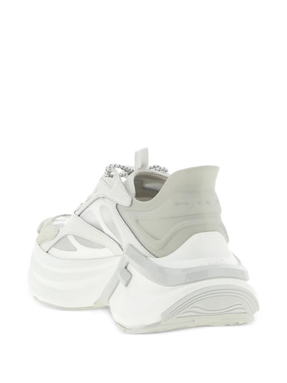 Fendi F-Light leather sneakers in grey, three-quarter back view — The Quiet Edition