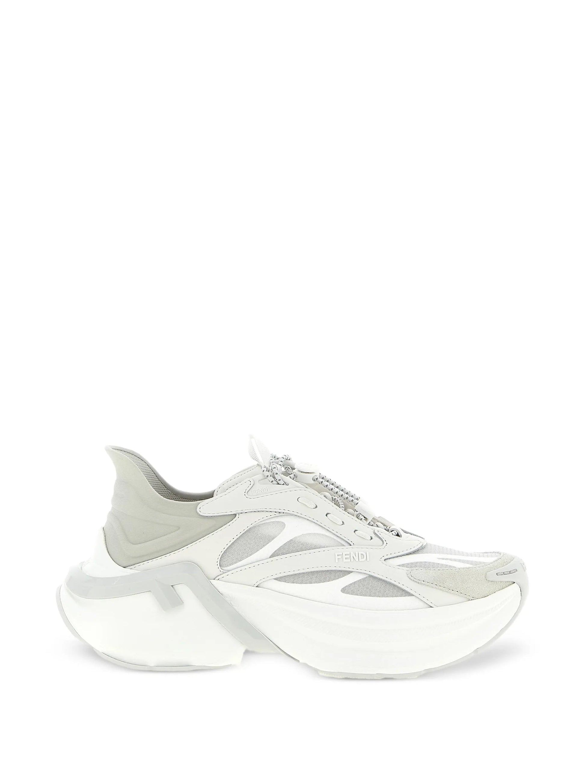 Fendi F-Light leather sneakers in grey, side profile view — The Quiet Edition